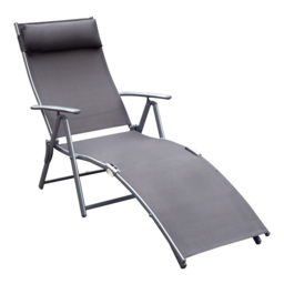 Outsunny Folding Sun Lounger, Texteline Recliner Chair, 5-Level Adjustable Patio Garden, Grey - thumbnail 1