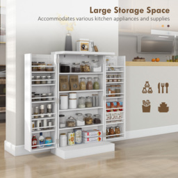 HOMCOM Kitchen Pantry Cupboard with Adjustable Shelves, White - Aosom UK - thumbnail 4