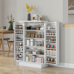 HOMCOM Kitchen Pantry Cupboard with Adjustable Shelves, White - Aosom UK - thumbnail 2