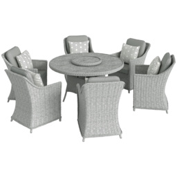 Outsunny Rattan Dining Set with Marble Effect Glass Table Rattan Table and Chairs with 52cm Turntable and High Density Cushions, Grey - Asosom UK
