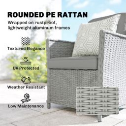 Outsunny Rattan Dining Set with Marble Effect Glass Table Rattan Table and Chairs with 52cm Turntable and High Density Cushions, Grey - Asosom UK - thumbnail 5