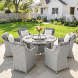 Outsunny Rattan Dining Set with Marble Effect Glass Table Rattan Table and Chairs with 52cm Turntable and High Density Cushions, Grey - Asosom UK - thumbnail 2