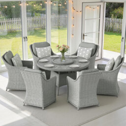 Outsunny Rattan Dining Set with Marble Effect Glass Table Rattan Table and Chairs with 52cm Turntable and High Density Cushions, Grey - Asosom UK - thumbnail 9