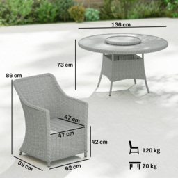 Outsunny Rattan Dining Set with Marble Effect Glass Table Rattan Table and Chairs with 52cm Turntable and High Density Cushions, Grey - Asosom UK - thumbnail 3