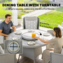 Outsunny Rattan Dining Set with Marble Effect Glass Table Rattan Table and Chairs with 52cm Turntable and High Density Cushions, Grey - Asosom UK - thumbnail 4
