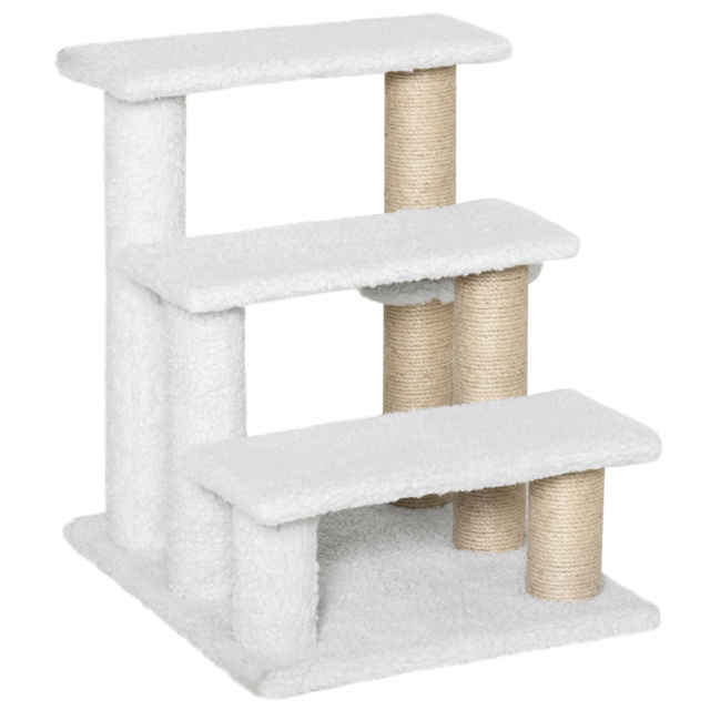 PawHut Pet Stair with 3-step Climb Ladder, Scratching Posts, Platforms, Toy Ball, for Indoor Cats Kittens, White - Aosom UK - image 1