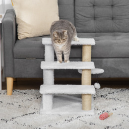 PawHut Pet Stair with 3-step Climb Ladder, Scratching Posts, Platforms, Toy Ball, for Indoor Cats Kittens, White - Aosom UK - thumbnail 8