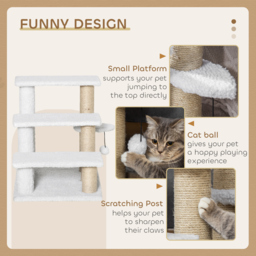 PawHut Pet Stair with 3-step Climb Ladder, Scratching Posts, Platforms, Toy Ball, for Indoor Cats Kittens, White - Aosom UK - thumbnail 5