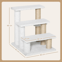 PawHut Pet Stair with 3-step Climb Ladder, Scratching Posts, Platforms, Toy Ball, for Indoor Cats Kittens, White - Aosom UK - thumbnail 3