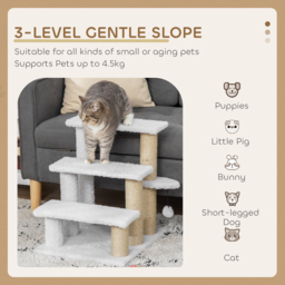 PawHut Pet Stair with 3-step Climb Ladder, Scratching Posts, Platforms, Toy Ball, for Indoor Cats Kittens, White - Aosom UK - thumbnail 4