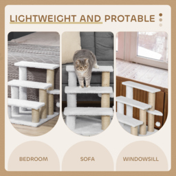 PawHut Pet Stair with 3-step Climb Ladder, Scratching Posts, Platforms, Toy Ball, for Indoor Cats Kittens, White - Aosom UK - thumbnail 7