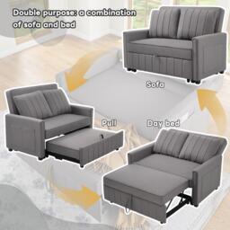 Multifunctional Folding Sofa Bed with Adjustable Backrest and 2 Cushions, Daybed Ideal for Small Homes, 127L x 75-180W x 94H cm, Dark Grey - Aosom UK - thumbnail 4