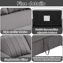 Multifunctional Folding Sofa Bed with Adjustable Backrest and 2 Cushions, Daybed Ideal for Small Homes, 127L x 75-180W x 94H cm, Dark Grey - Aosom UK - thumbnail 5