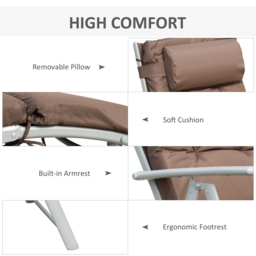 Outsunny Garden Sun Lounger, Foldable Reclining Chair with Pillow and Adjustable Back, Texteline Fabric, Brown - Aosom UK - thumbnail 5