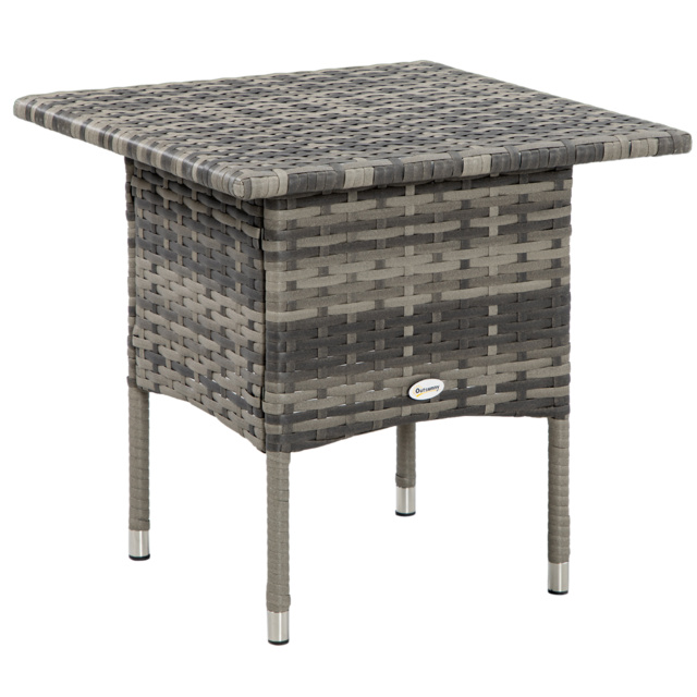 Outsunny Rattan Side Table, Outdoor Coffee Table, with Plastic Board Under the Full Woven Table Top for Patio, Garden, Balcony, Mixed Grey - image 1