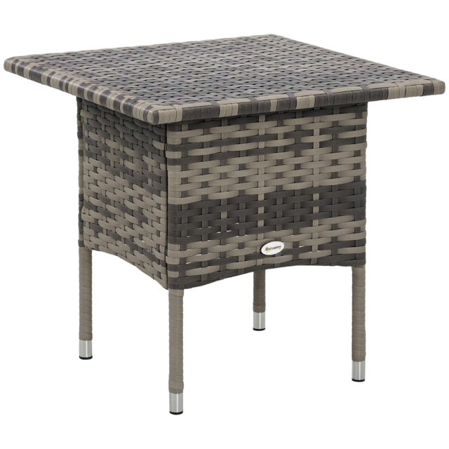 Outsunny Rattan Side Table, Outdoor Coffee Table, with Plastic Board Under the Full Woven Table Top for Patio, Garden, Balcony, Mixed Grey - image 1