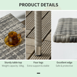 Outsunny Rattan Side Table, Outdoor Coffee Table, with Plastic Board Under the Full Woven Table Top for Patio, Garden, Balcony, Mixed Grey - thumbnail 6