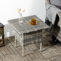 Outsunny Rattan Side Table, Outdoor Coffee Table, with Plastic Board Under the Full Woven Table Top for Patio, Garden, Balcony, Mixed Grey - thumbnail 9