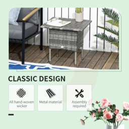 Outsunny Rattan Side Table, Outdoor Coffee Table, with Plastic Board Under the Full Woven Table Top for Patio, Garden, Balcony, Mixed Grey - thumbnail 4