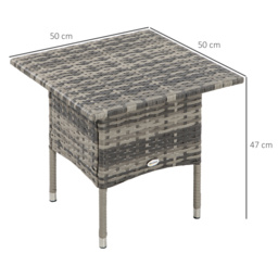 Outsunny Rattan Side Table, Outdoor Coffee Table, with Plastic Board Under the Full Woven Table Top for Patio, Garden, Balcony, Mixed Grey - thumbnail 3
