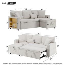3 Seater Corner Sofa with Integrated Side Shelf and Built-in USB, Modular Sofa with Footstool and 3 Cushions, 214L x 131W x 87H cm, Beige - Aosom UK - thumbnail 3