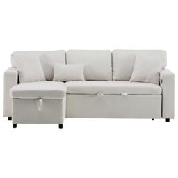 3 Seater Corner Sofa with Integrated Side Shelf and Built-in USB, Modular Sofa with Footstool and 3 Cushions, 214L x 131W x 87H cm, Beige - Aosom UK - thumbnail 2
