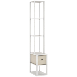 HOMCOM Floor Lamp with Shelves, LED Column Modern Standing Lamp with Fabric Drawer, Adjustable Brightness, Foot Switch for Living Room, Bedroom, Office, White - thumbnail 1