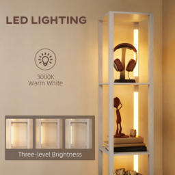 HOMCOM Floor Lamp with Shelves, LED Column Modern Standing Lamp with Fabric Drawer, Adjustable Brightness, Foot Switch for Living Room, Bedroom, Office, White - thumbnail 5