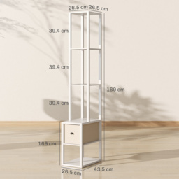 HOMCOM Floor Lamp with Shelves, LED Column Modern Standing Lamp with Fabric Drawer, Adjustable Brightness, Foot Switch for Living Room, Bedroom, Office, White - thumbnail 3