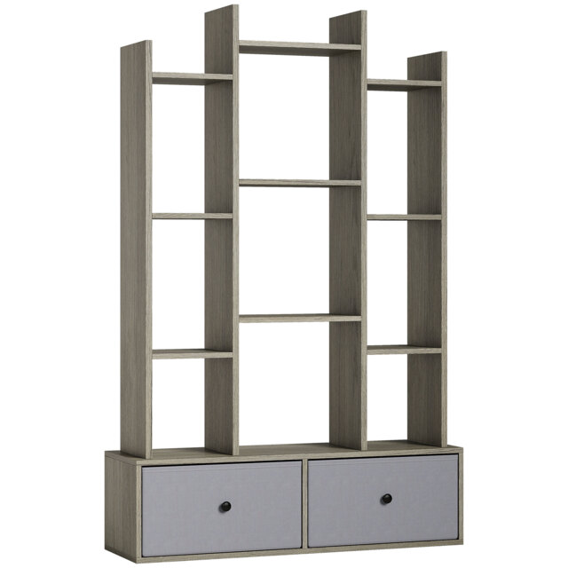 HOMCOM 12 Shelf Storage Unit, with Drawers - Graphite Wood Effect - image 1
