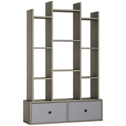 HOMCOM 12 Shelf Storage Unit, with Drawers - Graphite Wood Effect - thumbnail 1