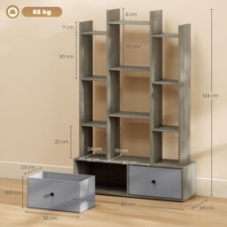 HOMCOM 12 Shelf Storage Unit, with Drawers - Graphite Wood Effect - thumbnail 3