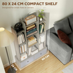HOMCOM 12 Shelf Storage Unit, with Drawers - Graphite Wood Effect - thumbnail 6