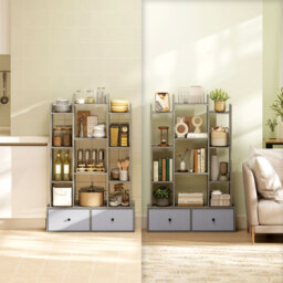HOMCOM 12 Shelf Storage Unit, with Drawers - Graphite Wood Effect - thumbnail 8