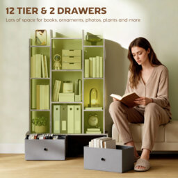 HOMCOM 12 Shelf Storage Unit, with Drawers - Graphite Wood Effect - thumbnail 4