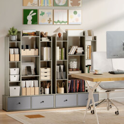 HOMCOM 12 Shelf Storage Unit, with Drawers - Graphite Wood Effect - thumbnail 9