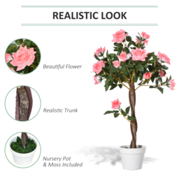 Outsunny Set of 2 Artificial Plants Pink Rose Floral in Pot, Fake Plants for Home Indoor Outdoor Decor, 90cm - thumbnail 5