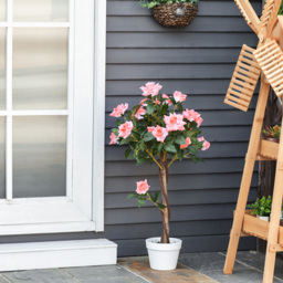 Outsunny Set of 2 Artificial Plants Pink Rose Floral in Pot, Fake Plants for Home Indoor Outdoor Decor, 90cm - thumbnail 7