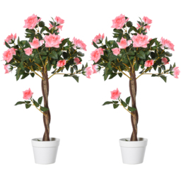 Outsunny Set of 2 Artificial Plants Pink Rose Floral in Pot, Fake Plants for Home Indoor Outdoor Decor, 90cm - thumbnail 1