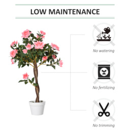 Outsunny Set of 2 Artificial Plants Pink Rose Floral in Pot, Fake Plants for Home Indoor Outdoor Decor, 90cm - thumbnail 6
