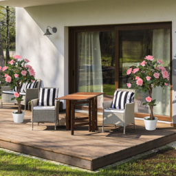 Outsunny Set of 2 Artificial Plants Pink Rose Floral in Pot, Fake Plants for Home Indoor Outdoor Decor, 90cm - thumbnail 2