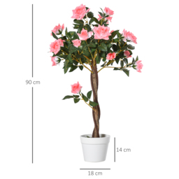 Outsunny Set of 2 Artificial Plants Pink Rose Floral in Pot, Fake Plants for Home Indoor Outdoor Decor, 90cm - thumbnail 3