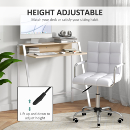 HOMCOM Office Chair and Desk Set, Faux Leather Swivel Chair, Study Desk with Storage Shelf, White. - Aosom UK - thumbnail 4