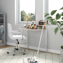 HOMCOM Office Chair and Desk Set, Faux Leather Swivel Chair, Study Desk with Storage Shelf, White. - Aosom UK - thumbnail 2