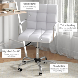 HOMCOM Office Chair and Desk Set, Faux Leather Swivel Chair, Study Desk with Storage Shelf, White. - Aosom UK - thumbnail 6