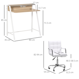 HOMCOM Office Chair and Desk Set, Faux Leather Swivel Chair, Study Desk with Storage Shelf, White. - Aosom UK - thumbnail 3
