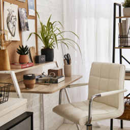 HOMCOM Office Chair and Desk Set, Faux Leather Swivel Chair, Study Desk with Storage Shelf, White. - Aosom UK - thumbnail 7