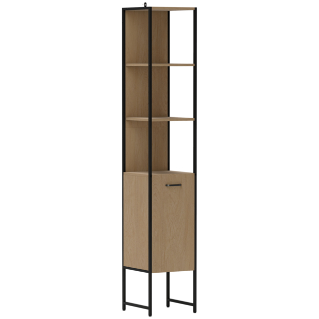 HOMCOM Tall Bathroom Cabinet with Open Shelves and Adjustable Shelf - Natural Wood Finish - image 1