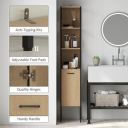 HOMCOM Tall Bathroom Cabinet with Open Shelves and Adjustable Shelf - Natural Wood Finish - thumbnail 6