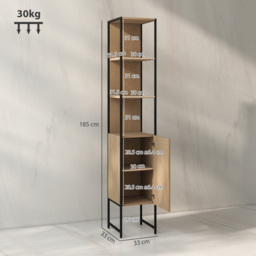 HOMCOM Tall Bathroom Cabinet with Open Shelves and Adjustable Shelf - Natural Wood Finish - thumbnail 3